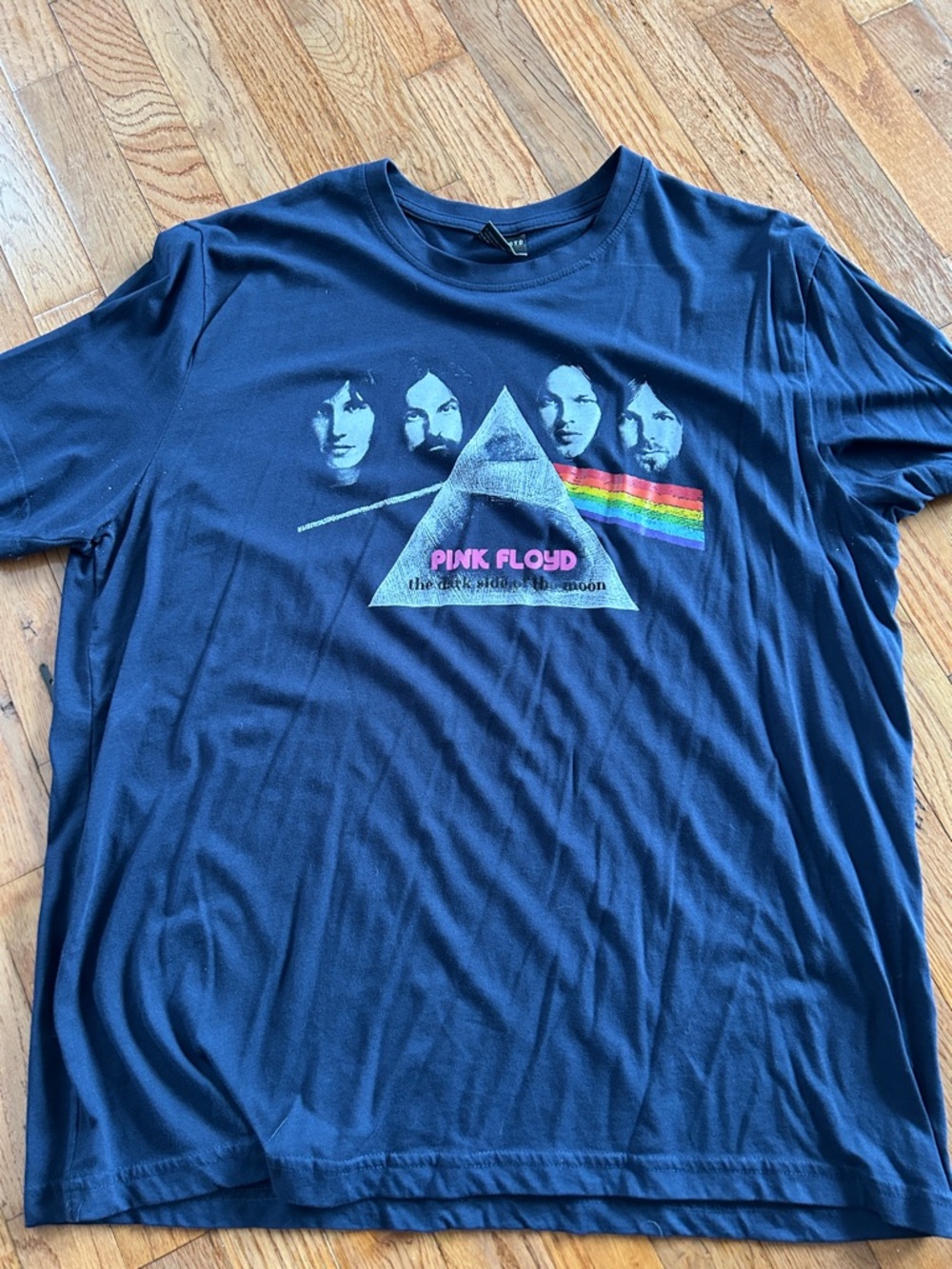 Pink Floyd Navy Band Tee with Prism Rainbow Graphic